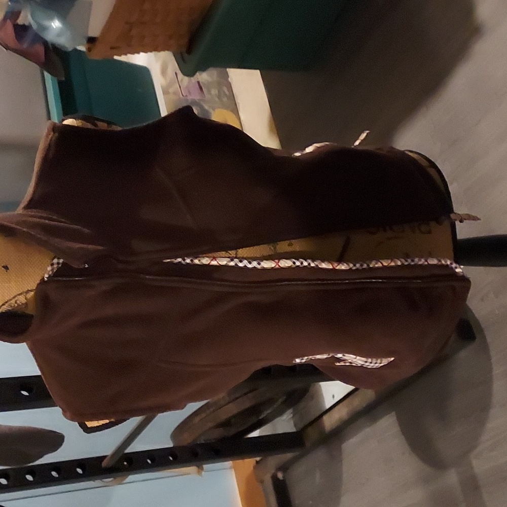 Brown Zip-Front Hoodie with Striped Trim